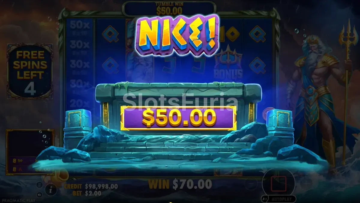 Gran victoria en Waves of Poseidon con multiplicador activo
