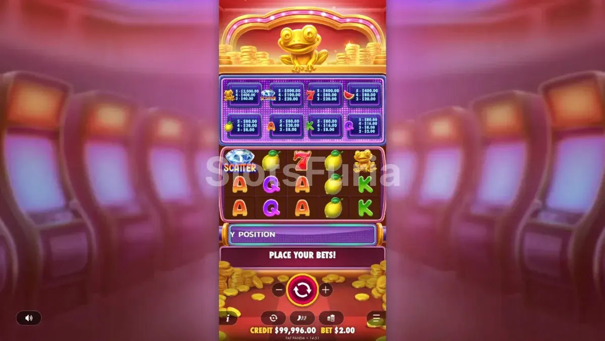 Segunda pantalla de juego de Wealthy Frog con bonificaciones activas