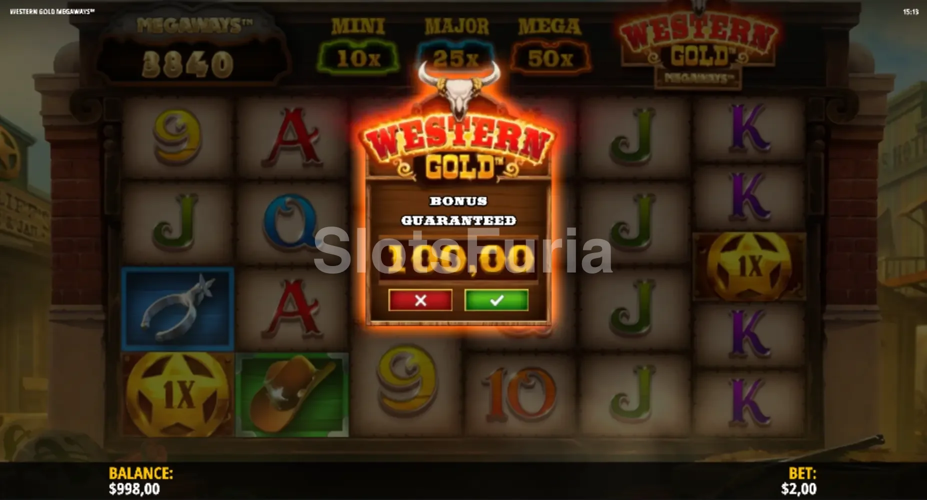 Función de compra de bonus en Western Gold Megaways de iSoftBet