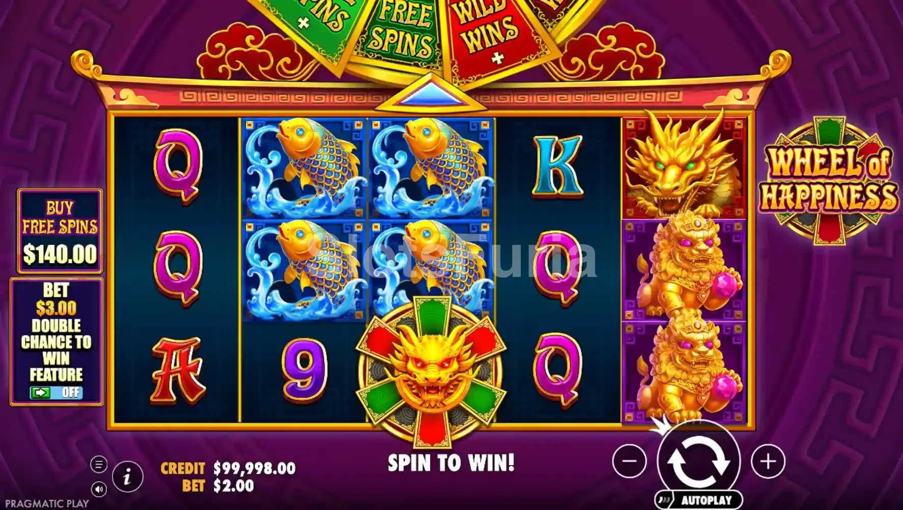 Pantalla principal del juego Wheel of Happiness en acción