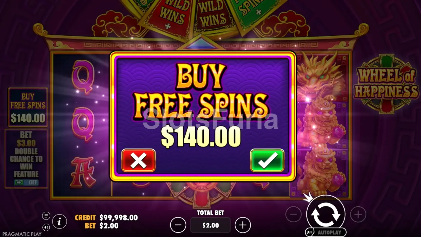 Opción de compra de bono en Wheel of Happiness de Pragmatic Play