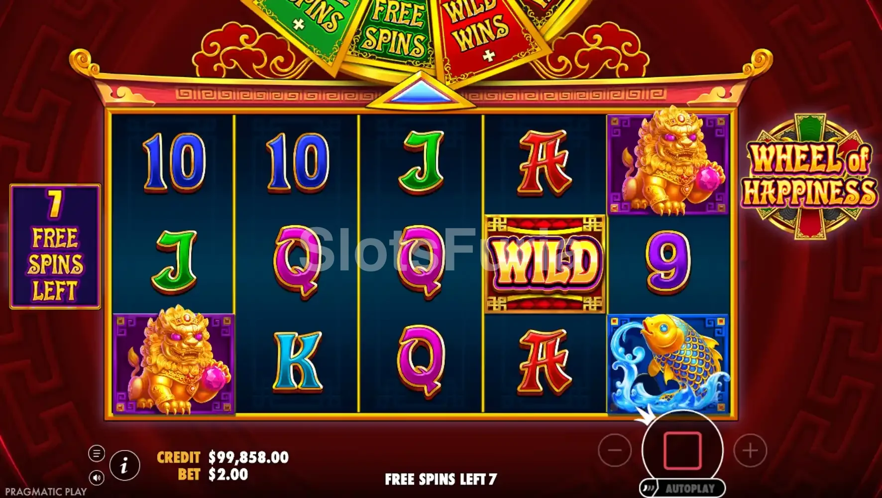 Ronda de giros gratis en Wheel of Happiness con multiplicadores activos