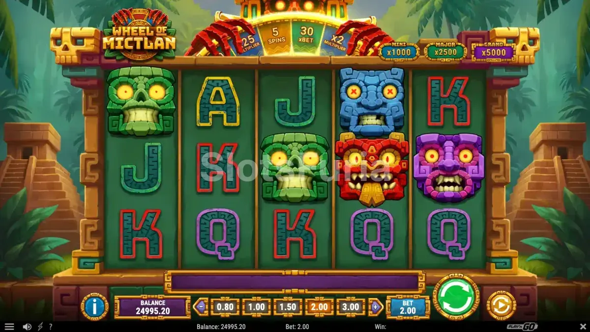 Segunda vista del juego base de Wheel of Mictlan con el dios azteca girando la rueda