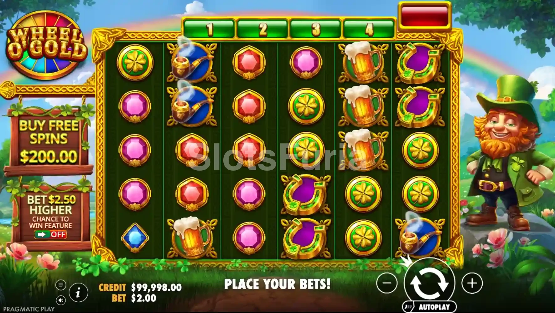Pantalla principal de Wheel O'Gold con sus 6 rodillos activos
