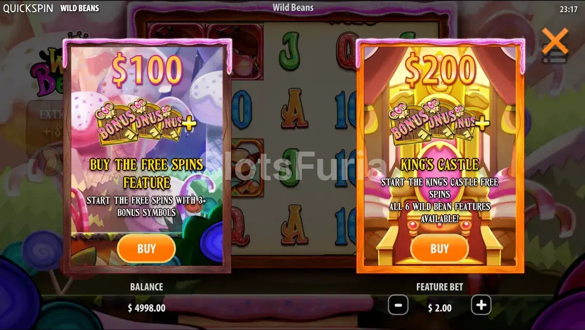 Interfaz de compra de bonos en Wild Beans de Quickspin