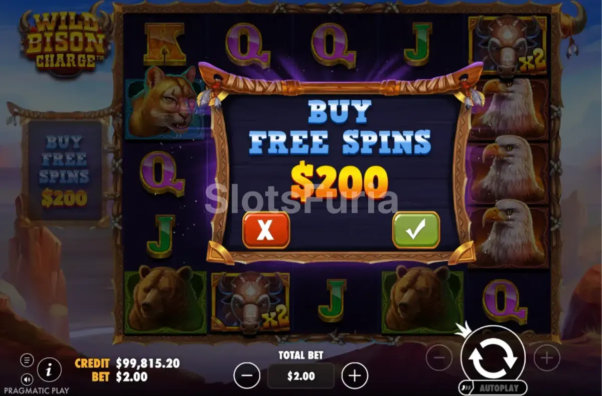 Función de compra de bono en Wild Bison Charge de Pragmatic Play