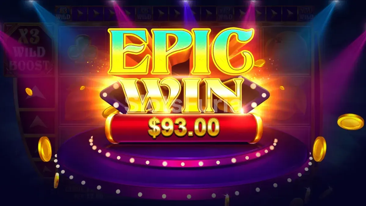 Pantalla de gran victoria en Wild Booster con multiplicador activo