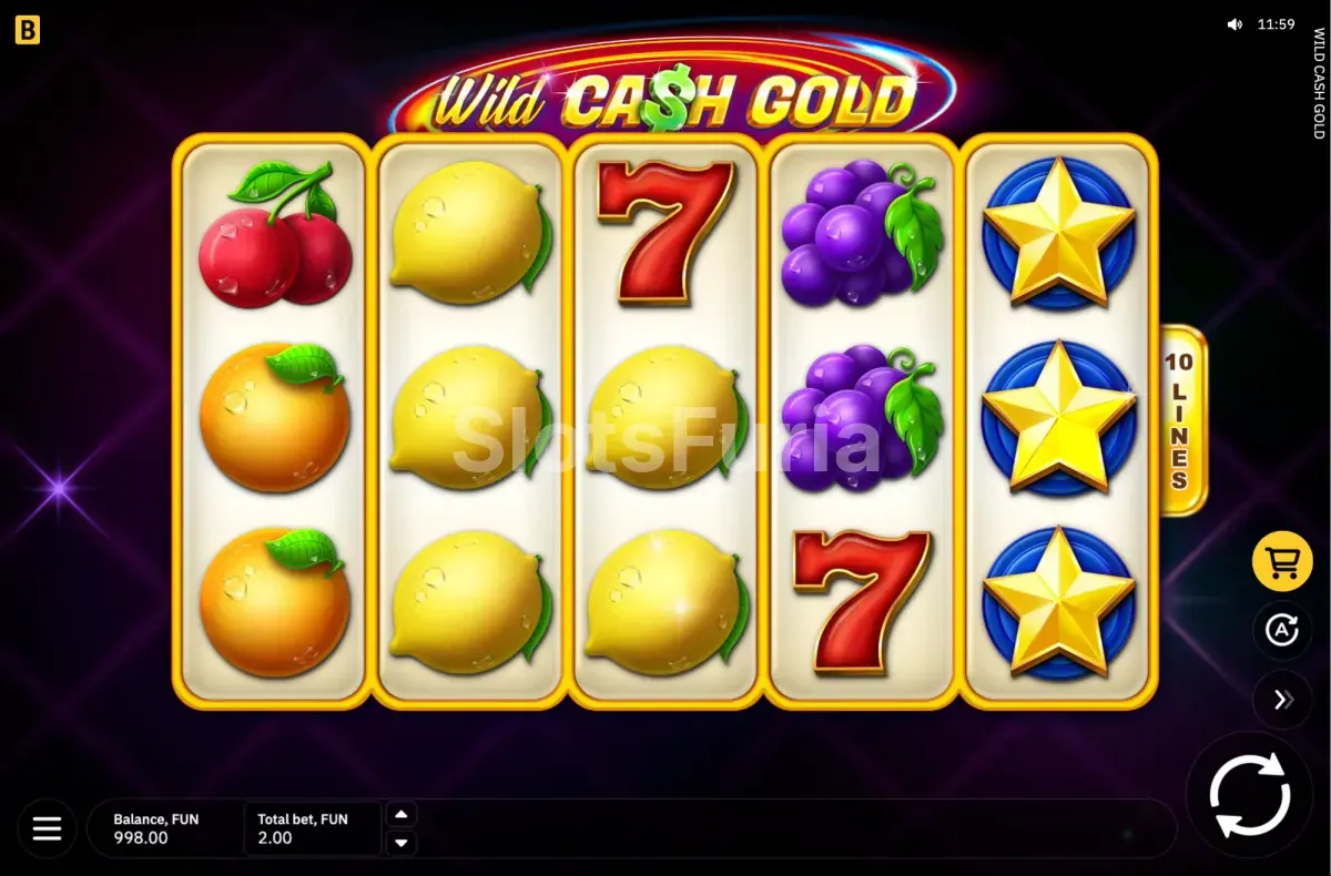 Juego base de Wild Cash Gold con 5 rodillos y 3 filas