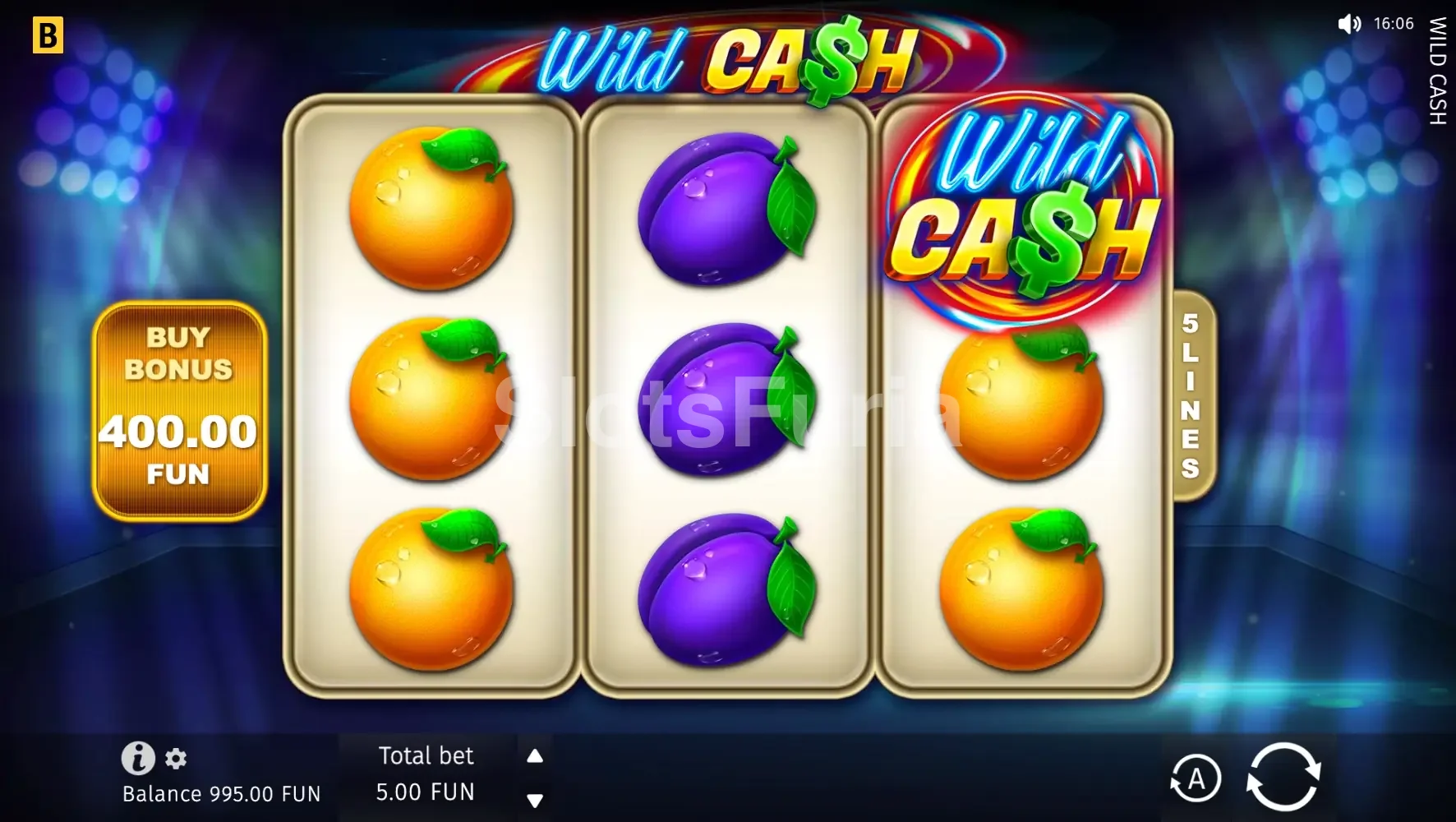 Juego base de Wild Cash con sus tres carretes principales