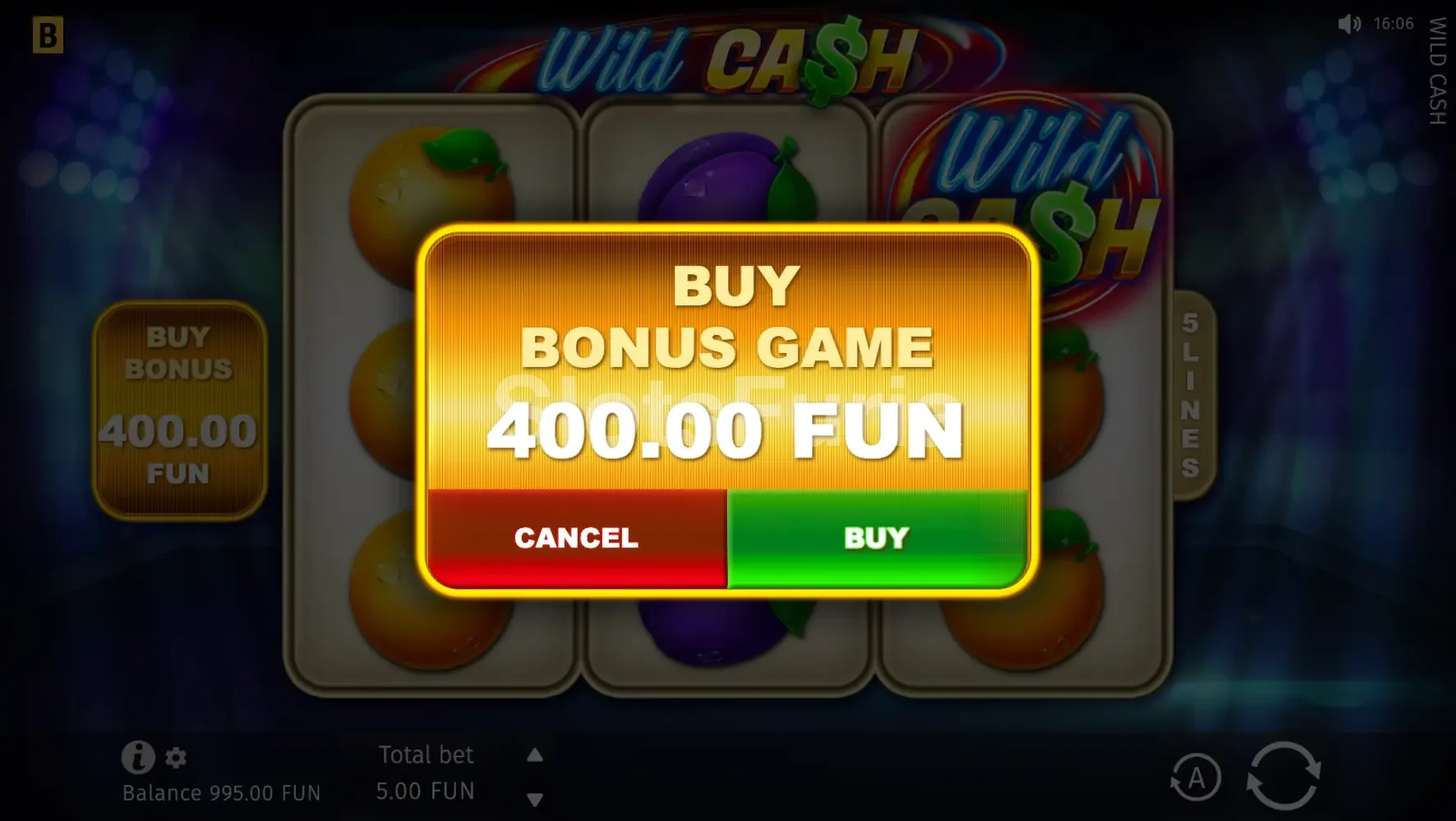 Función de compra de bono disponible en Wild Cash