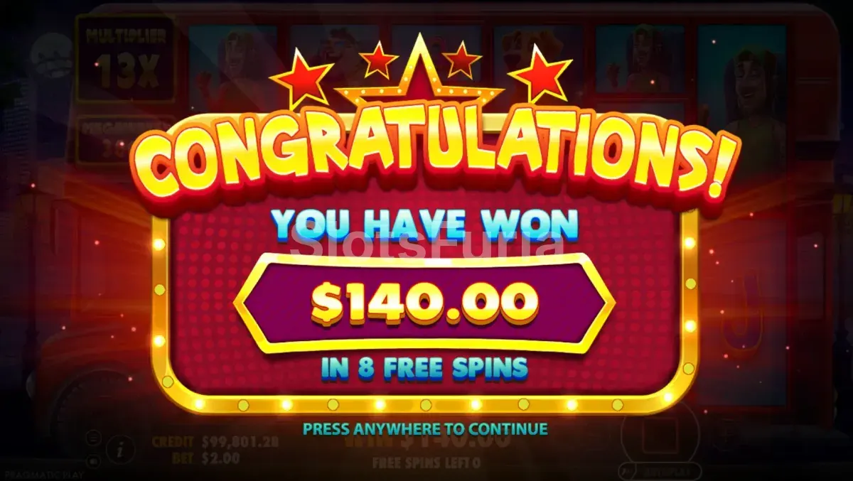 Gran victoria en Wild Celebrity Bus Megaways de Pragmatic Play