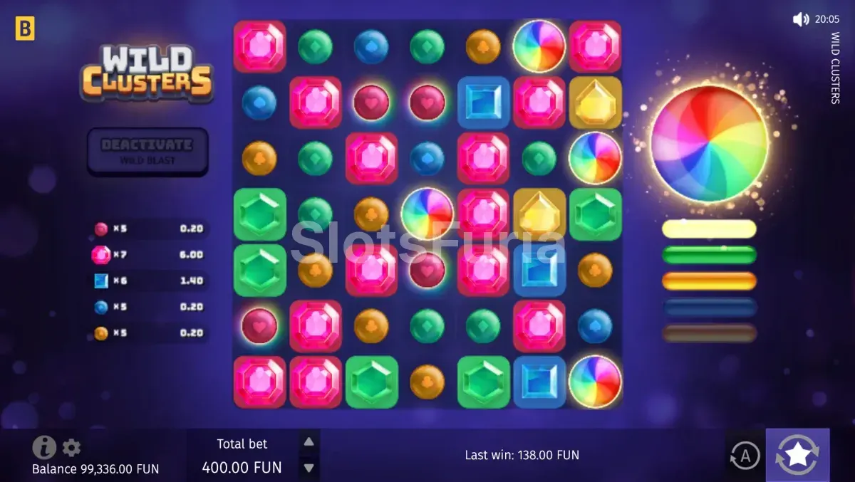 Ronda de giros gratuitos activa en Wild Clusters con multiplicadores en pantalla