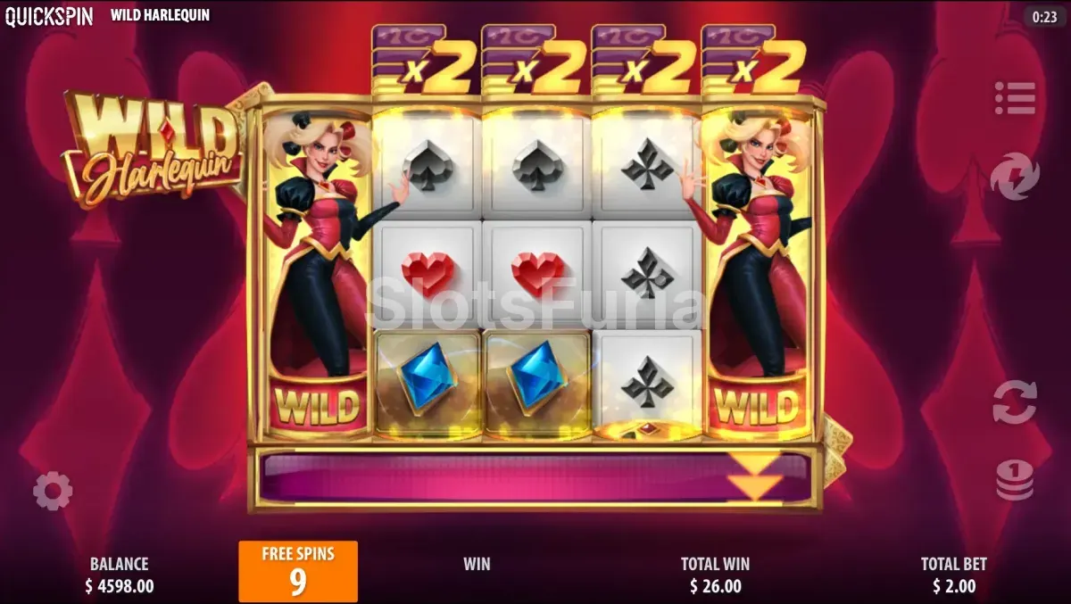 Ronda de giros gratis de Wild Harlequin con wilds expandidos en los rodillos
