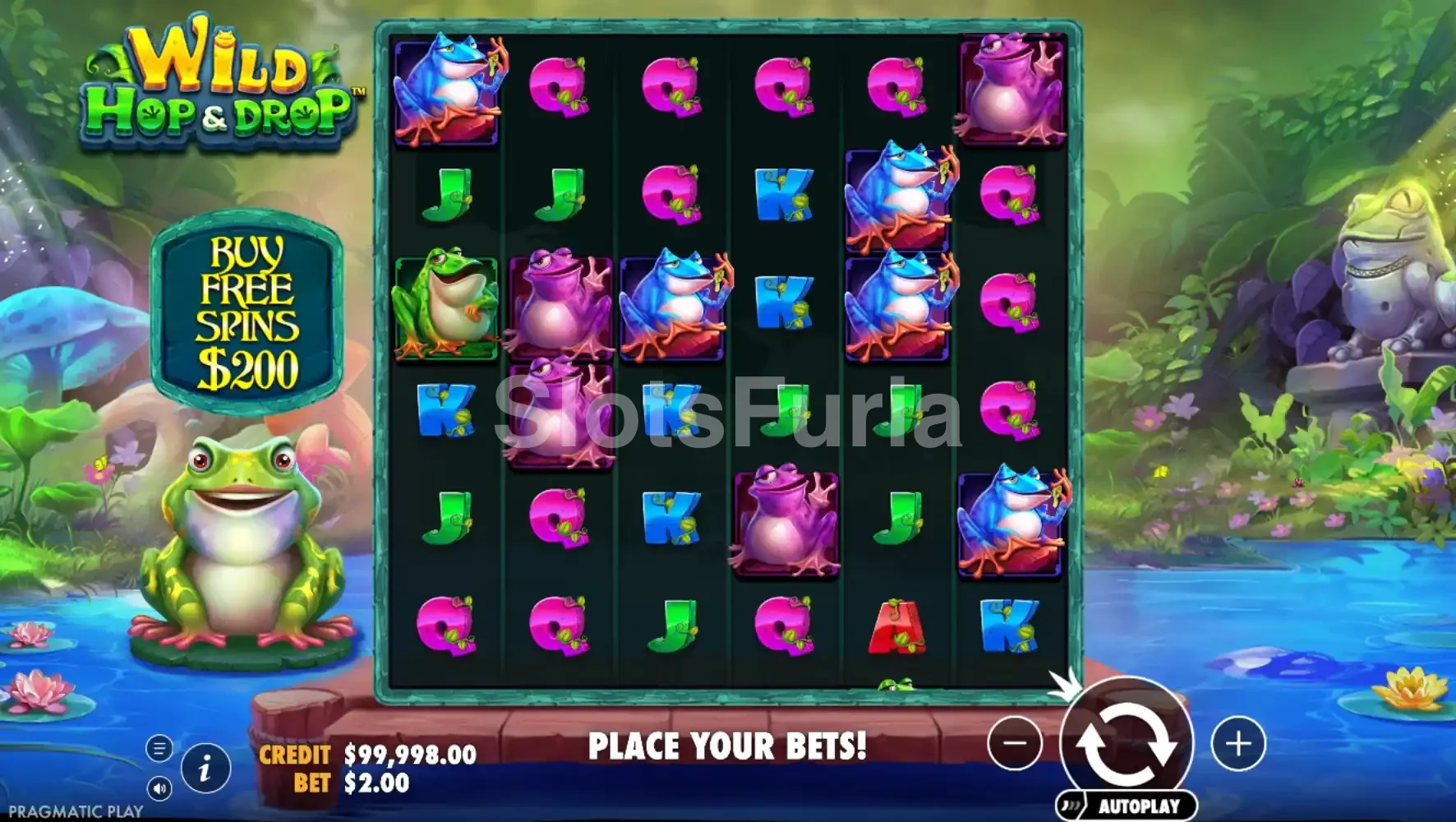 Juego base de Wild Hop & Drop con cuadrícula 6x6 y ranas