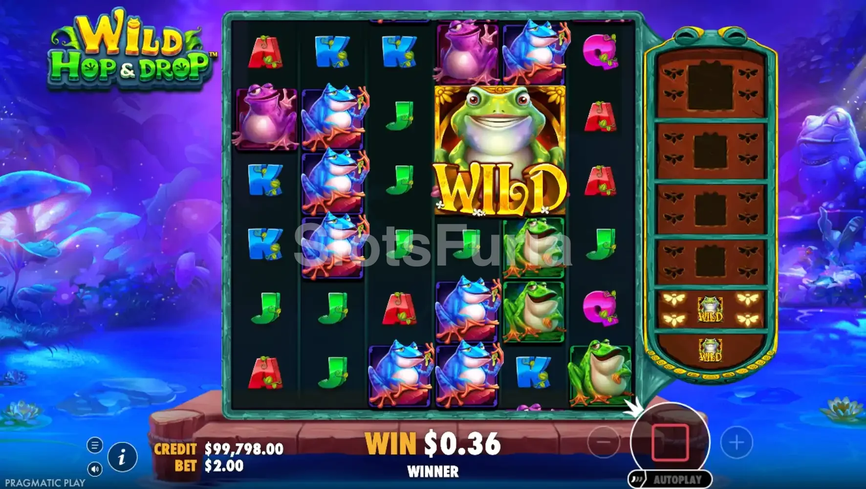 Ronda de giros gratis de Wild Hop & Drop con wild creciente