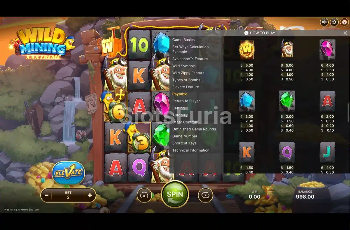 Tabla de pagos completa de Wild Mining XXXtreme con todos los símbolos