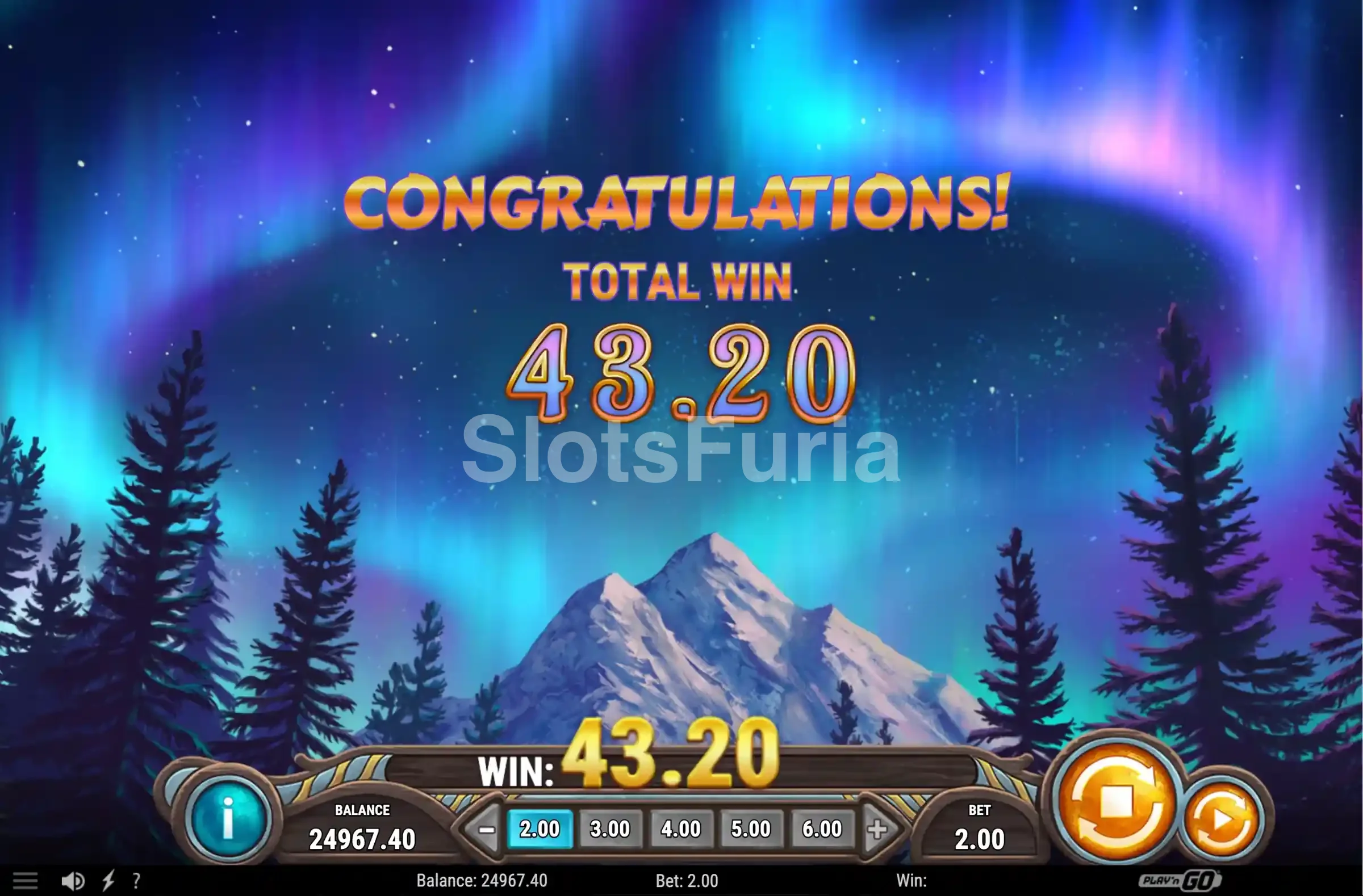 Gran victoria en Wild North Radiant Skies con multiplicador máximo activado