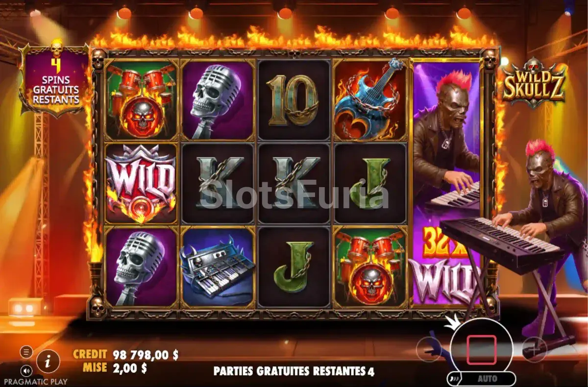 Ronda de giros gratis de Wild Skullz con multiplicadores activos en los rodillos