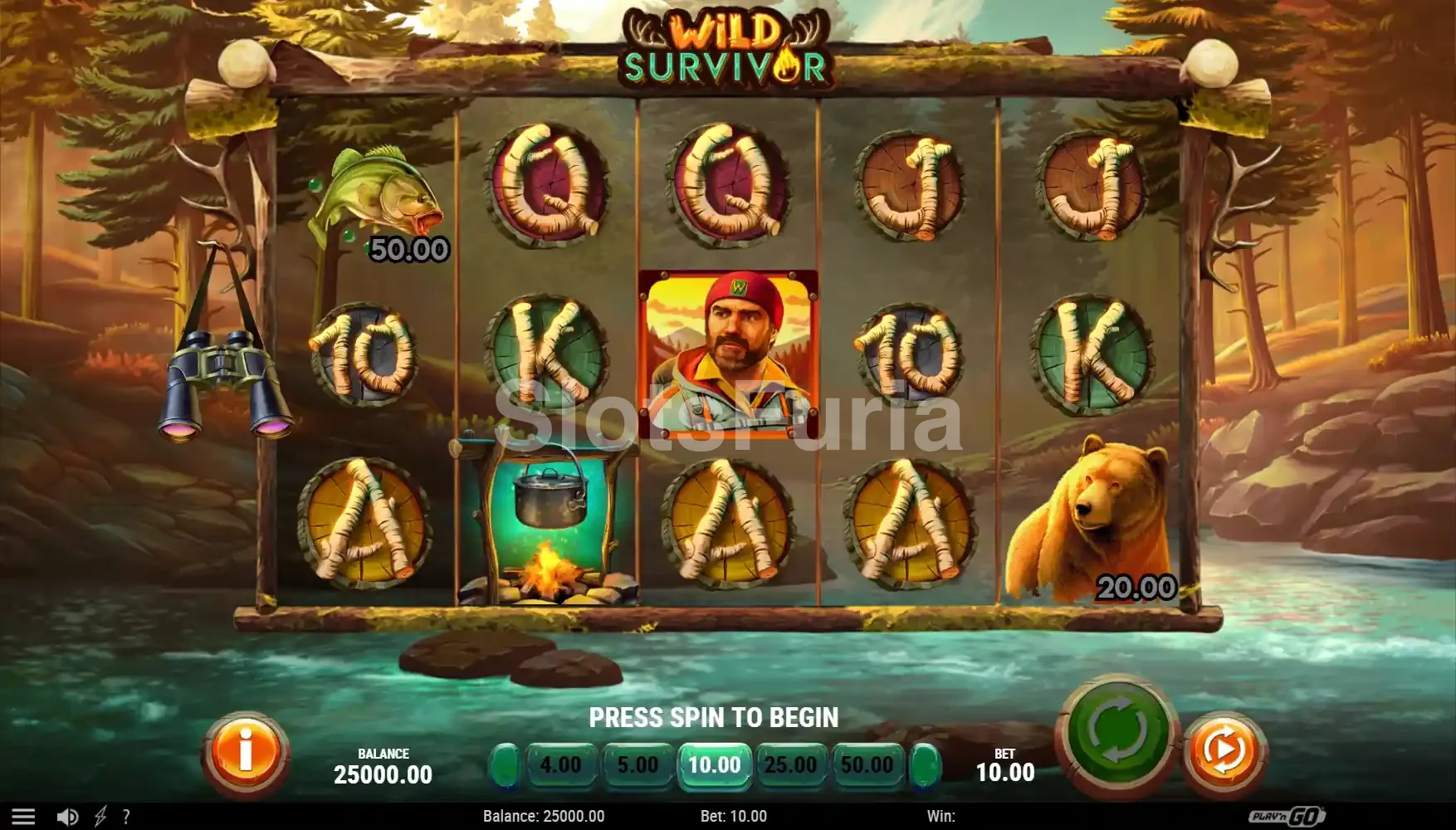 Pantalla principal de Wild Survivor con el escenario de naturaleza salvaje