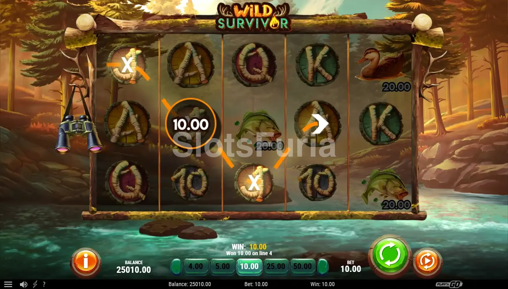 Resultado de giro con Wild Prizes activados en Wild Survivor