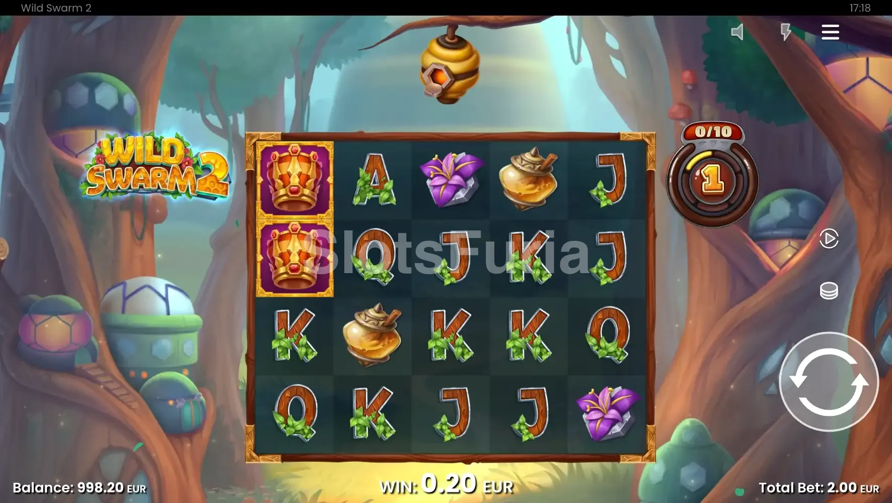 Pantalla principal de Wild Swarm 2 con la colmena y los símbolos de abejas