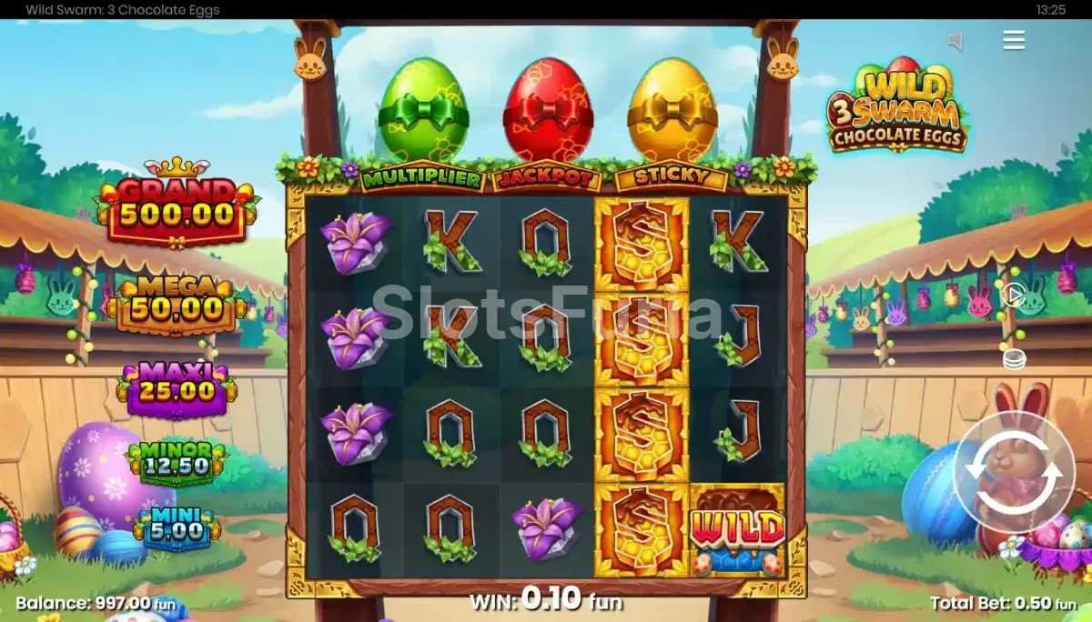 Resultado de un giro en Wild Swarm 3 Chocolate Eggs con combinación ganadora