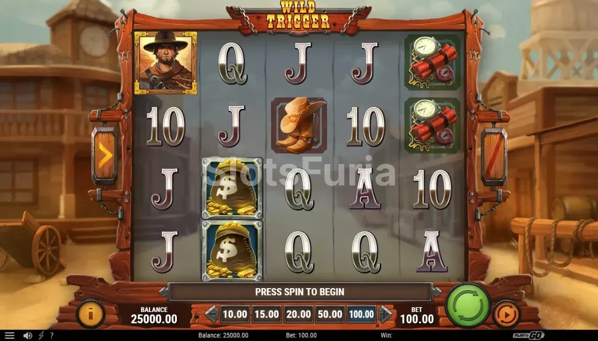 Pantalla principal del juego Wild Trigger con el tablero en el desierto