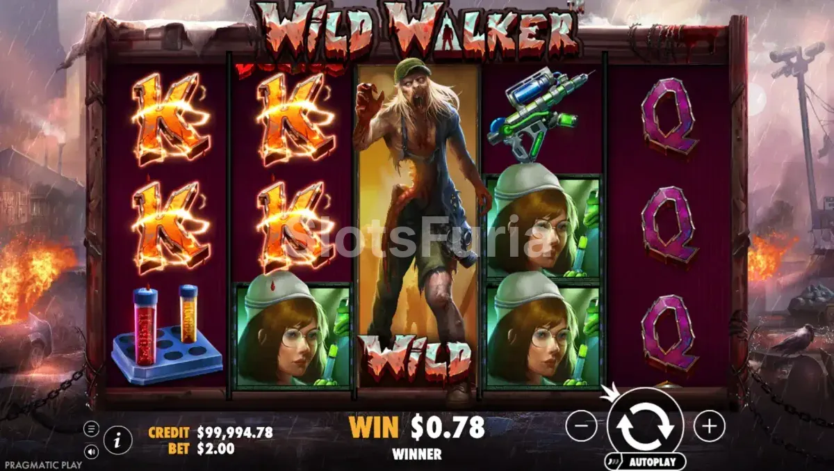 Wild errante en acción en Wild Walker, tragamonedas zombie
