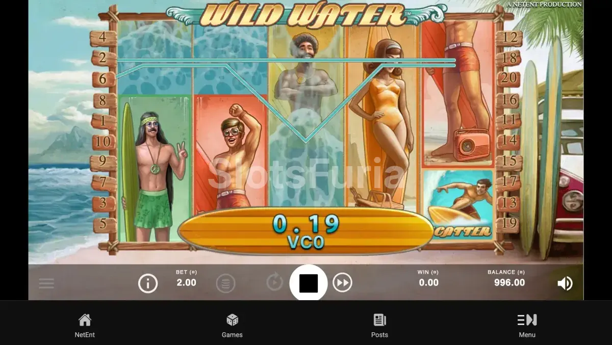 Wild Water en acción con wilds expandibles en los rodillos