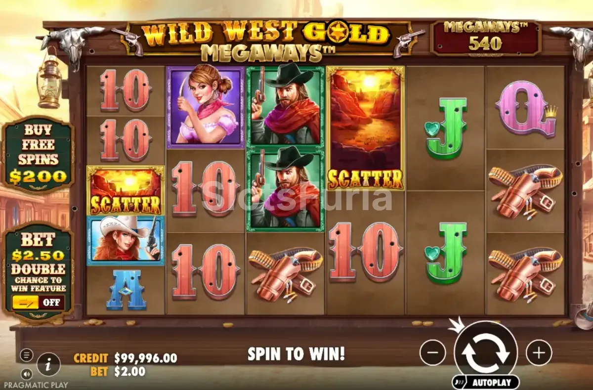 Pantalla principal del juego base de Wild West Gold Megaways