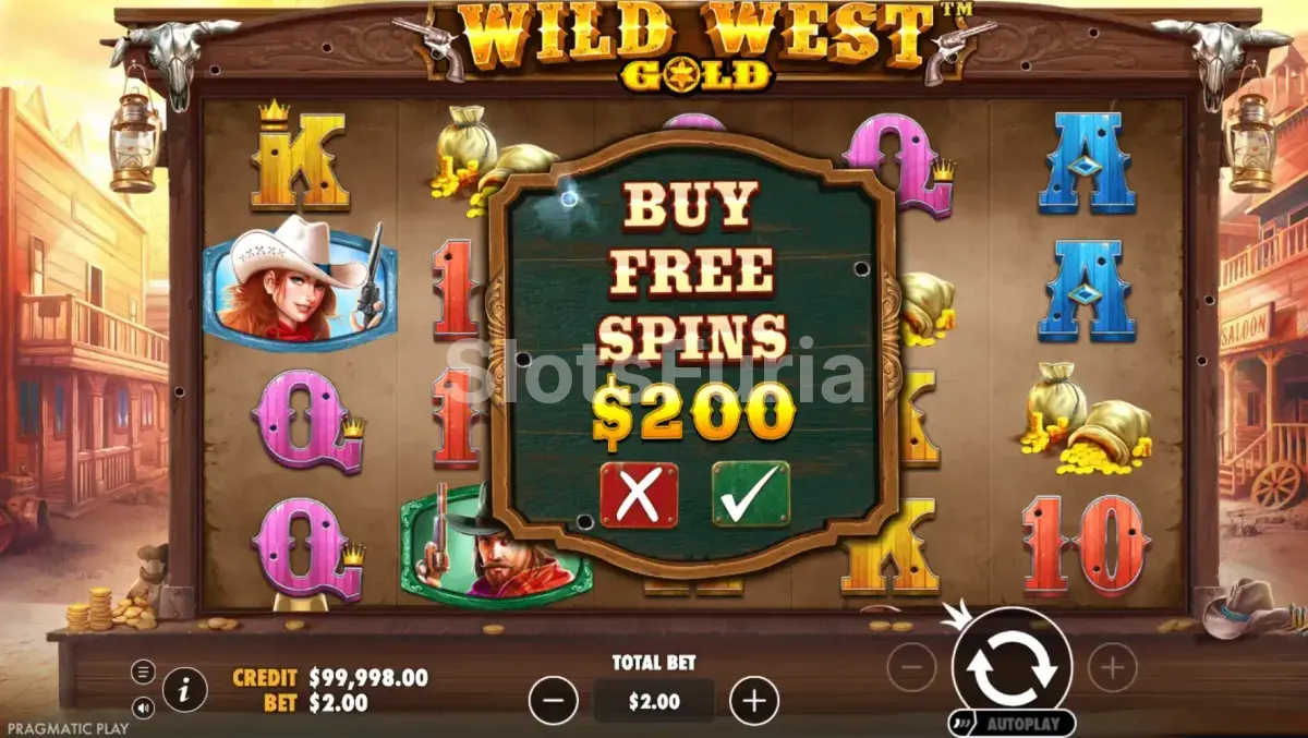 Pantalla de compra de bono de Wild West Gold a 100x