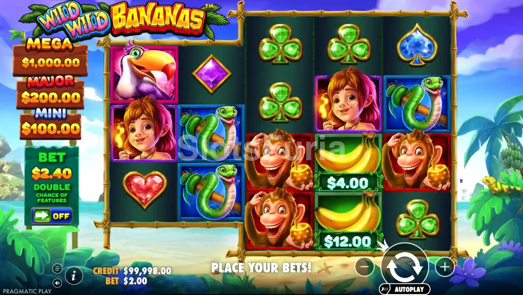 Pantalla principal del juego Wild Wild Bananas en la jungla tropical
