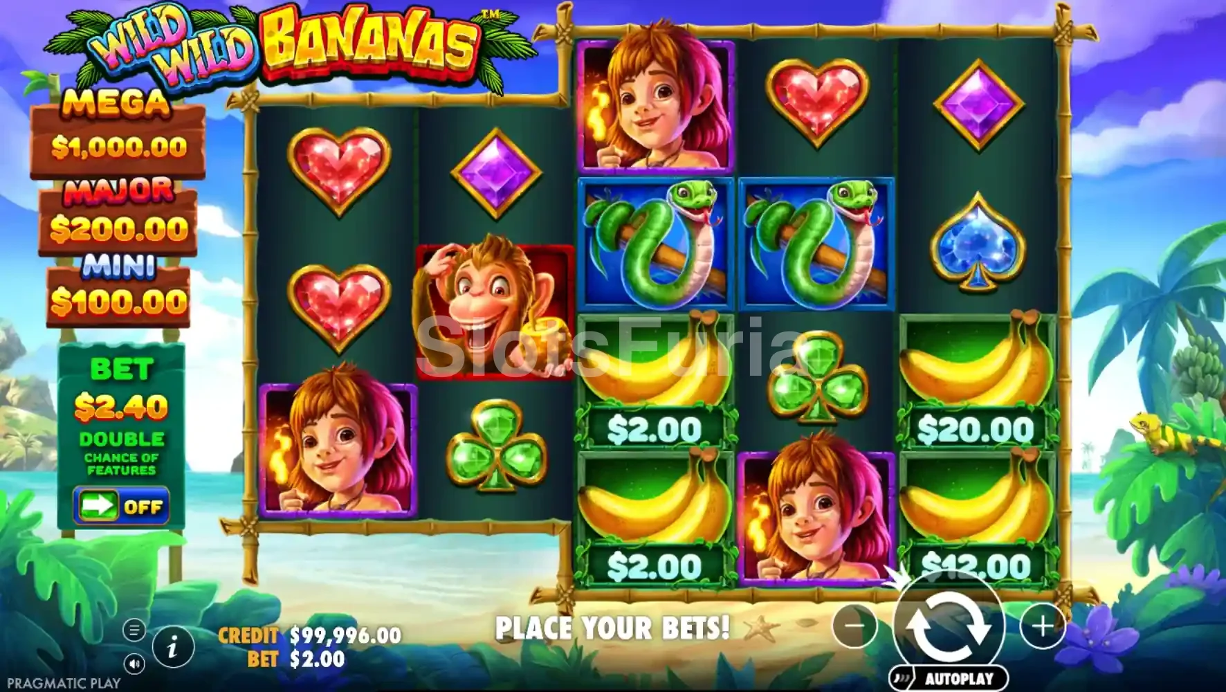 Segunda vista del juego base de Wild Wild Bananas mostrando las bananas de dinero