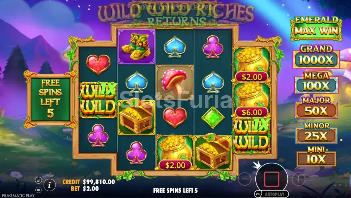Ronda de giros gratuitos de Wild Wild Riches Returns con contador de premios activo