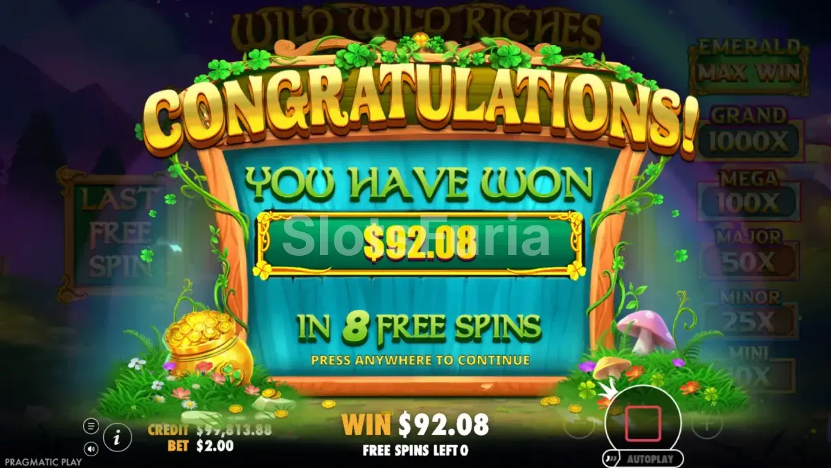 Gran victoria en Wild Wild Riches Returns con el super giro activado