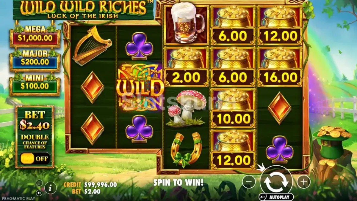 Segunda pantalla de juego de Wild Wild Riches con símbolos activos