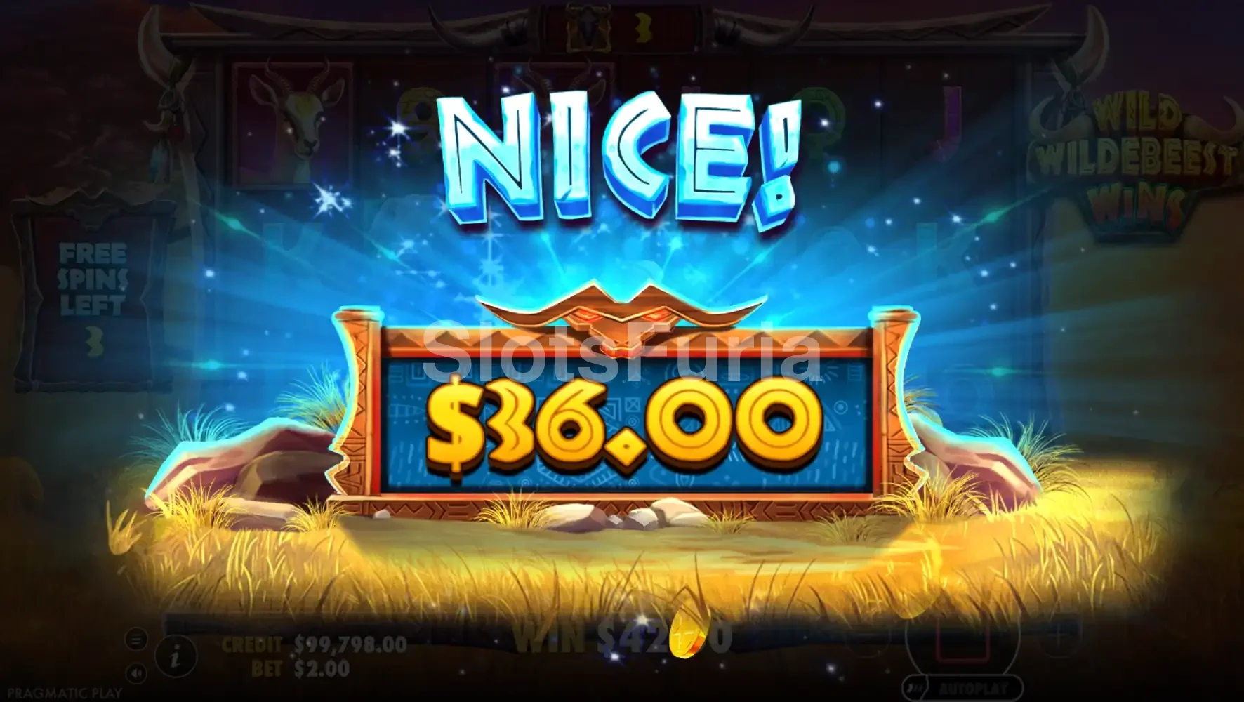 Gran victoria conseguida durante una partida de Wild Wildebeest Wins