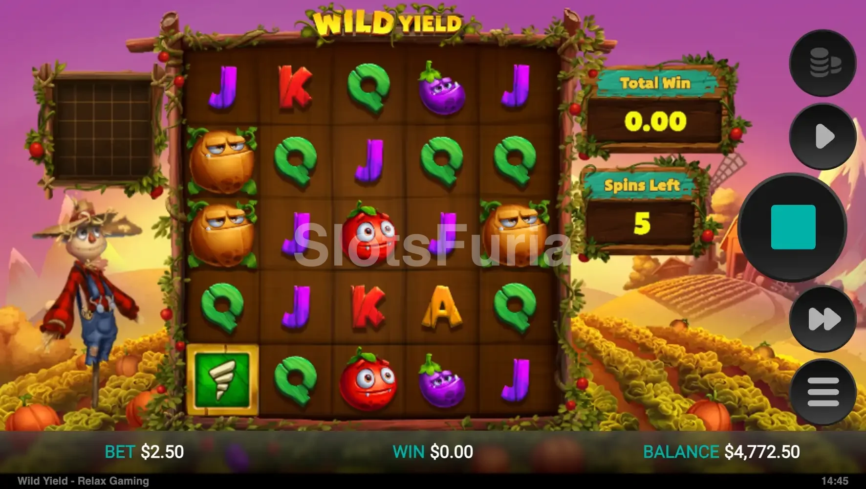 Ronda de giros gratuitos de Wild Yield con el tablero lateral activado