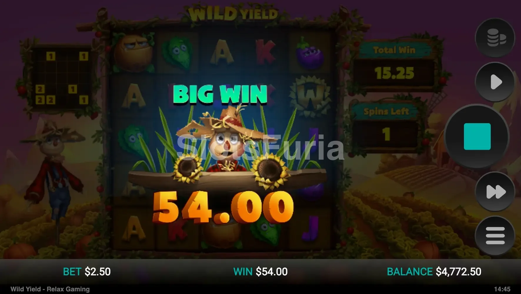 Gran victoria en Wild Yield con multiplicadores encadenados activos