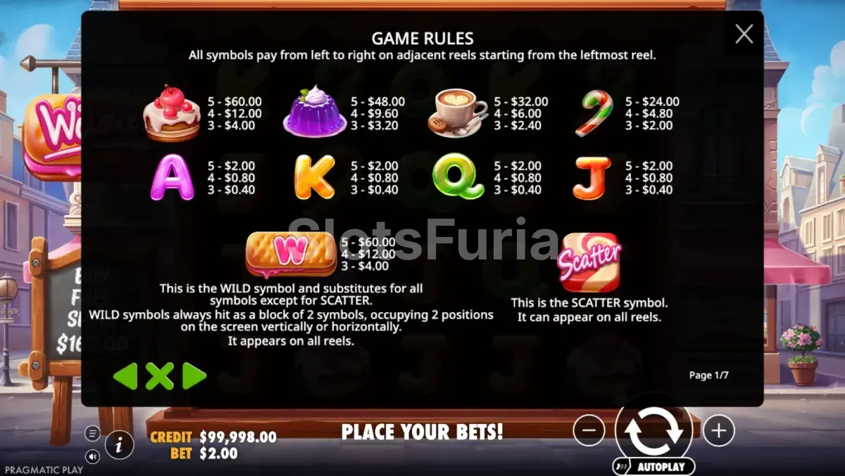 Tabla de pagos de la slot Wildies con todos los símbolos