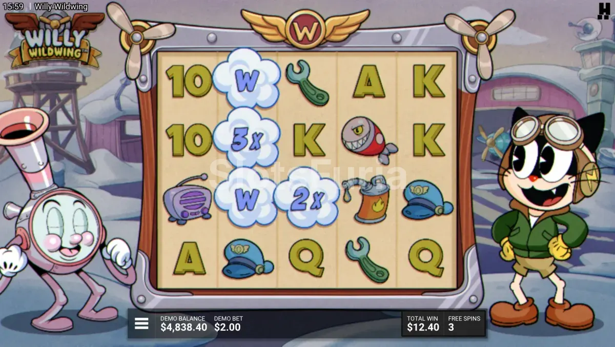Ronda de giros gratis de Willy Wildwing en el hangar
