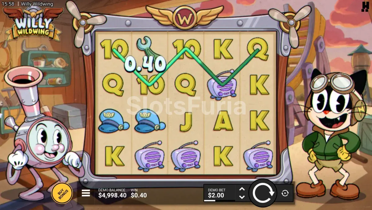 Juego base de Willy Wildwing con la grilla de 5 rodillos y 4 filas