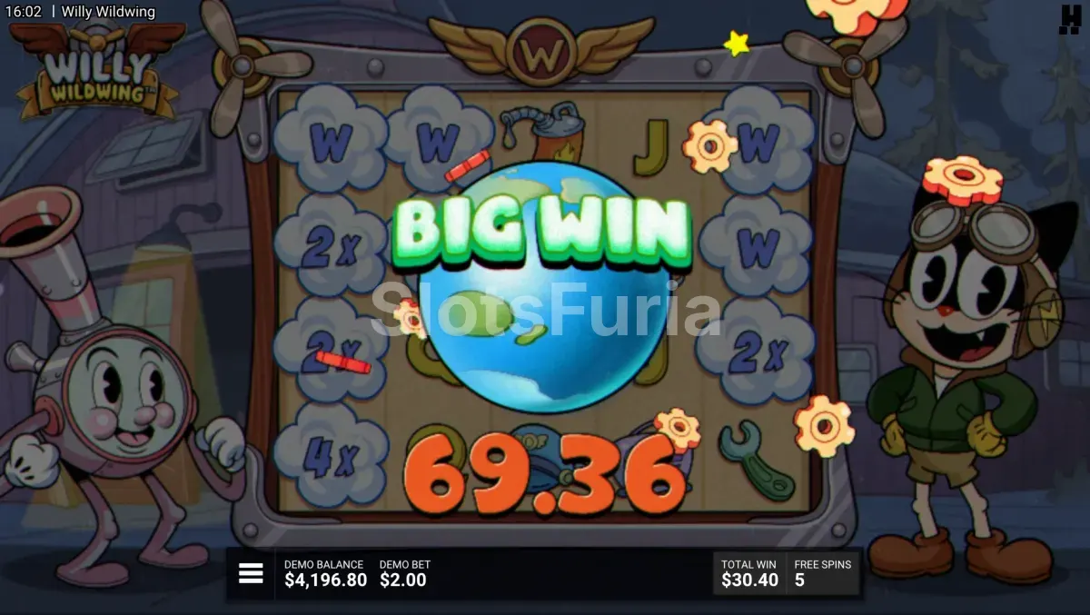 Pago grande con wilds multiplicadores en Willy Wildwing