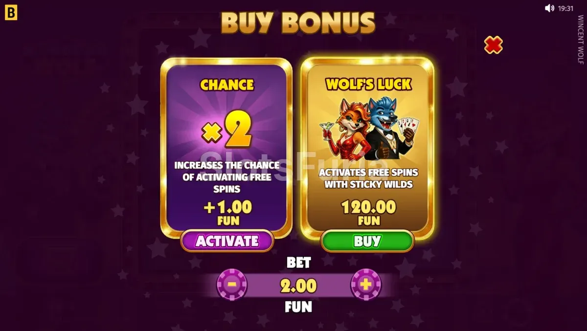 Panel de compra de bono en Wincent Wolf