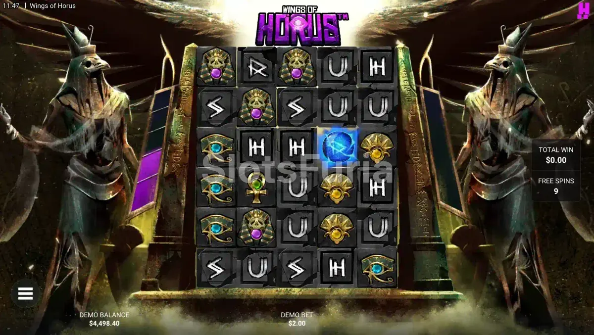 Ronda de giros gratis de Wings of Horus con barras de progresión