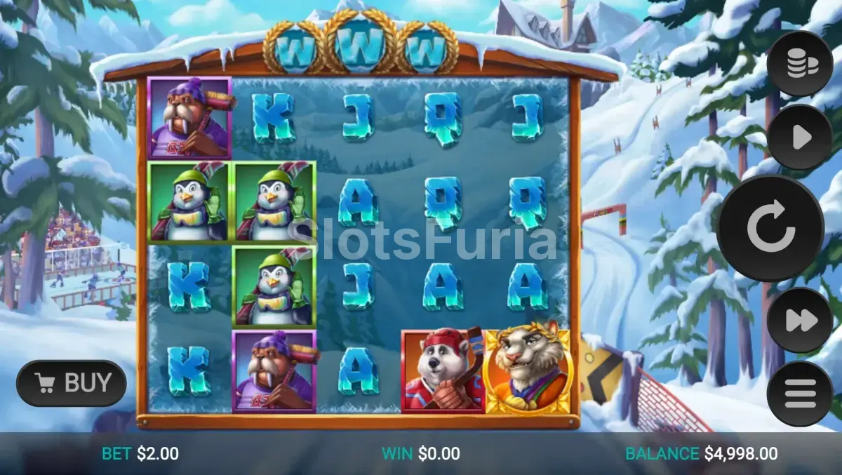 Pantalla principal de Winter Champions con animales atletas sobre la nieve