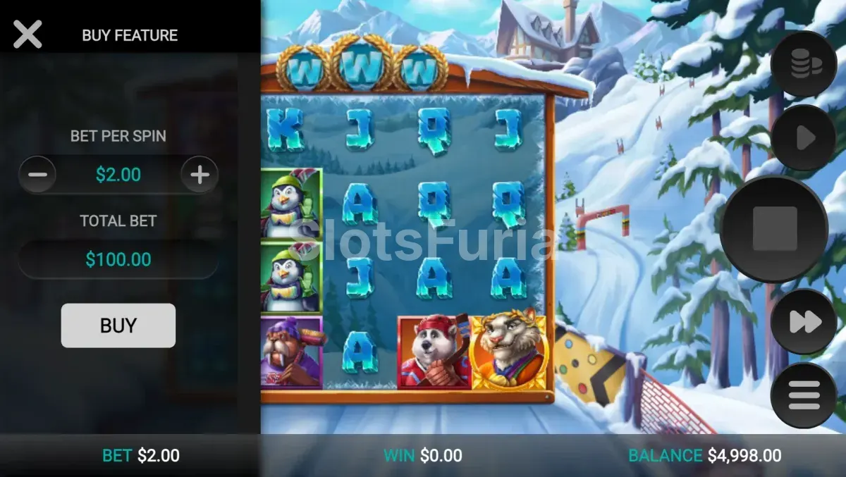 Pantalla de compra de bonus en Winter Champions con las tres disciplinas