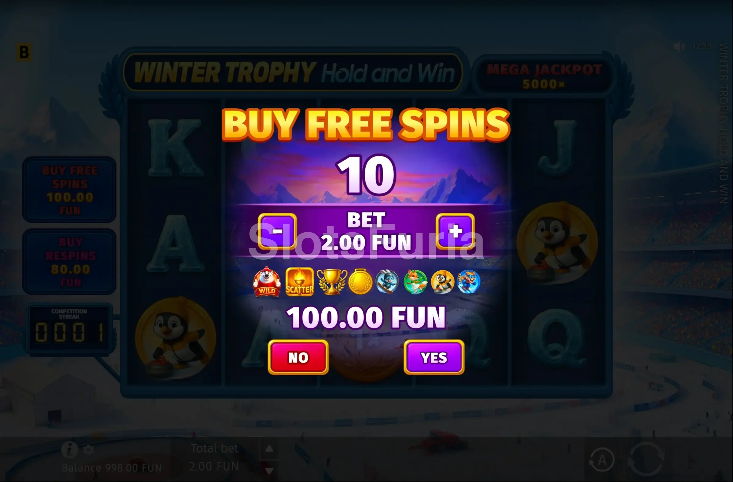 Función de compra de bonus en Winter Trophy Hold and Win de BGaming