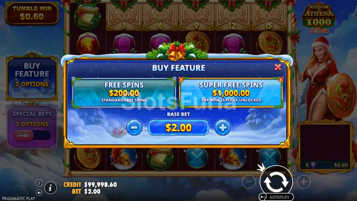 Opción de compra de bonus en Wisdom of Athena 1000 Xmas