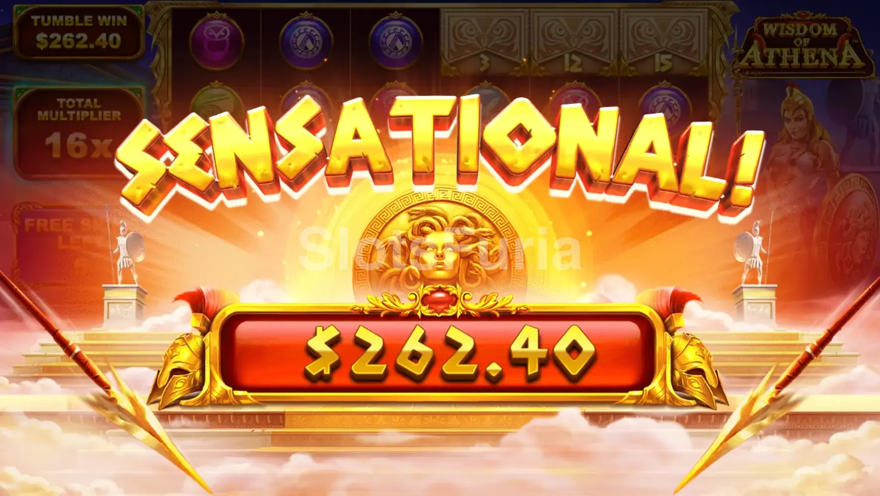Gran victoria en Wisdom of Athena con multiplicador alto